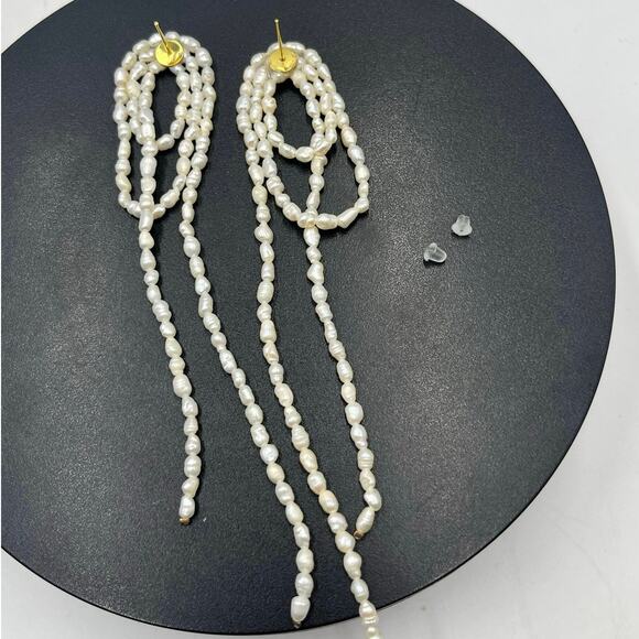 SHASHI Designer Women's Vroom White Rice Pearl Long Dangle Runway Earrings USA - Picture 6 of 8